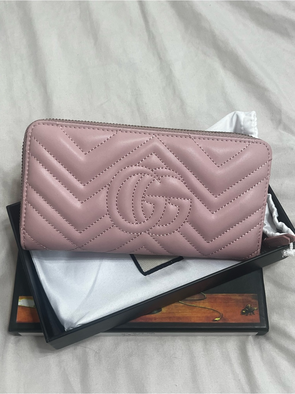 Pink Quilted Zip Wallet with Gold - Picture 5 of 10